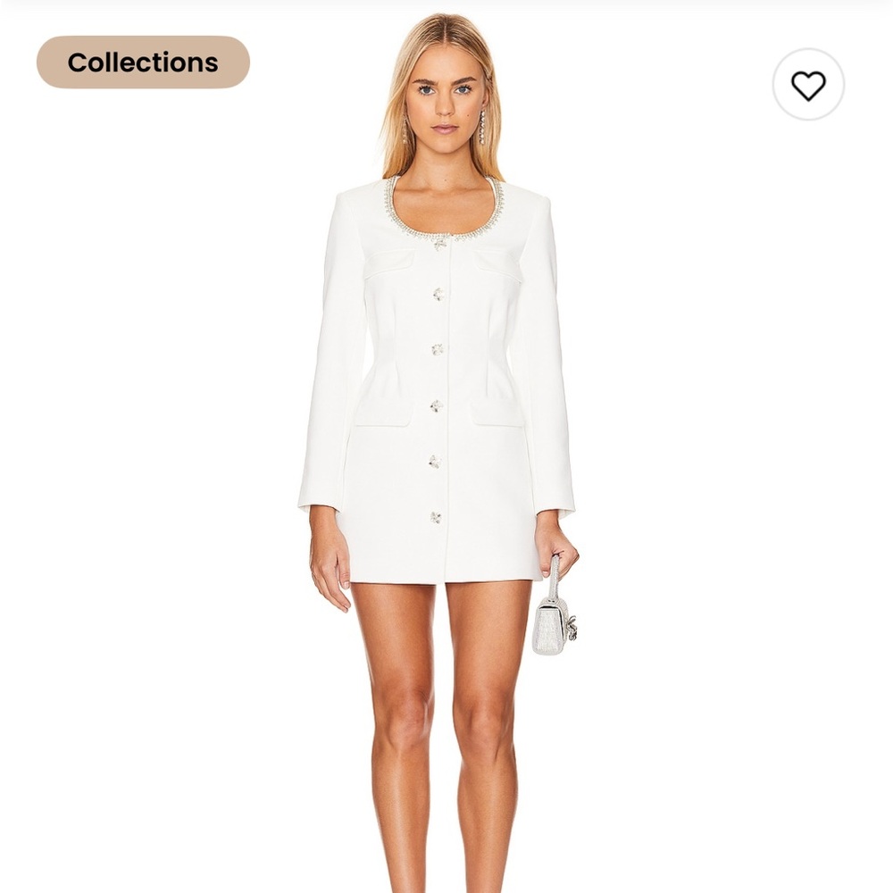 NEW self-portrait Diamante Trim Mini Dress in White Long Sleeve 4 / Small